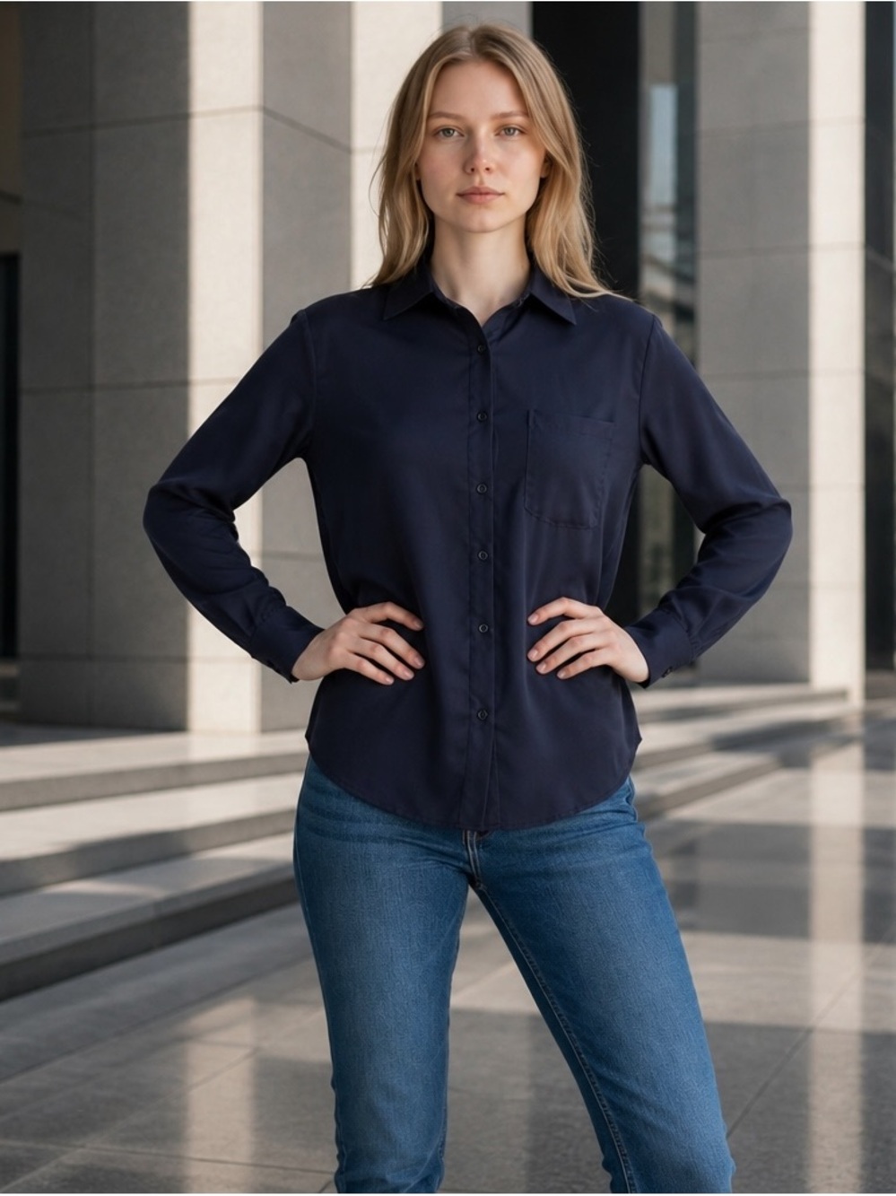 Women's Classic Button-Down Shirt in Dark Blue